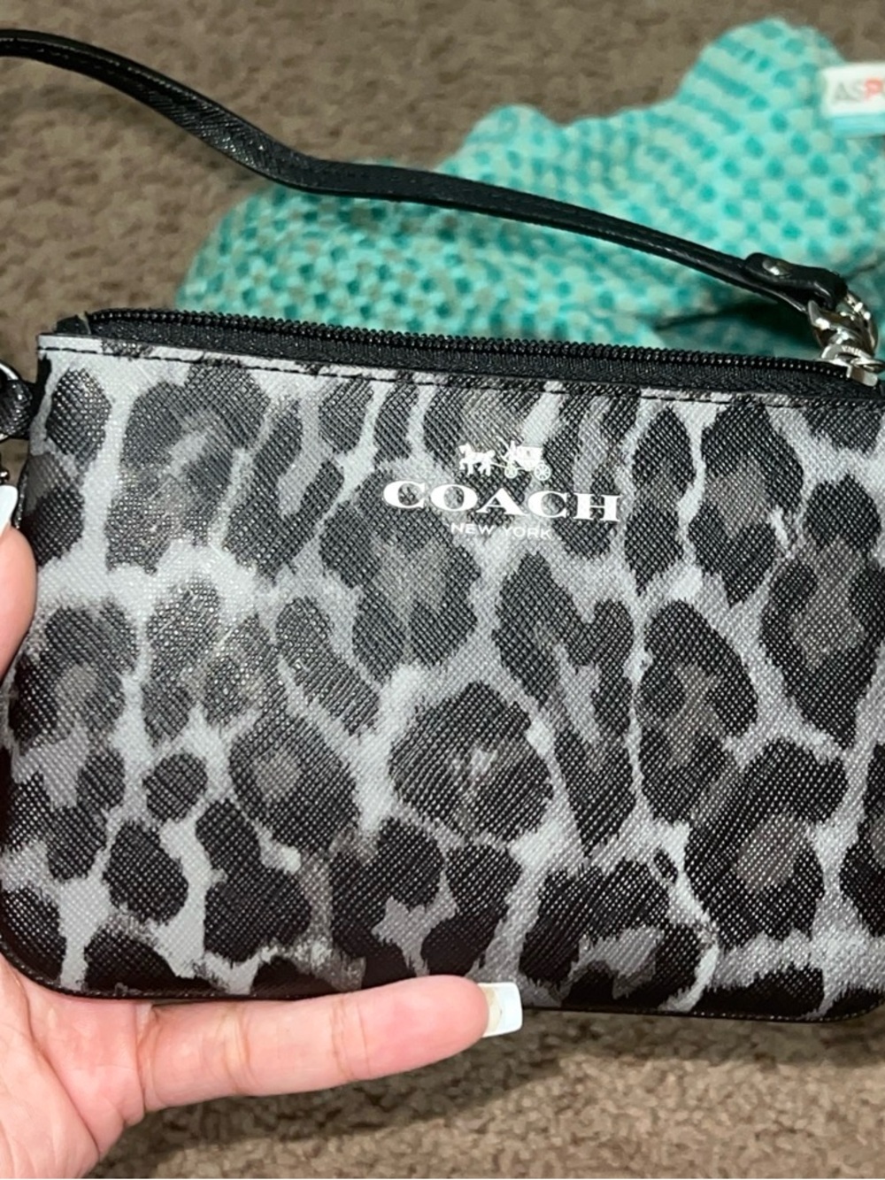COACH Black and Gray Leopard Print Wristlet